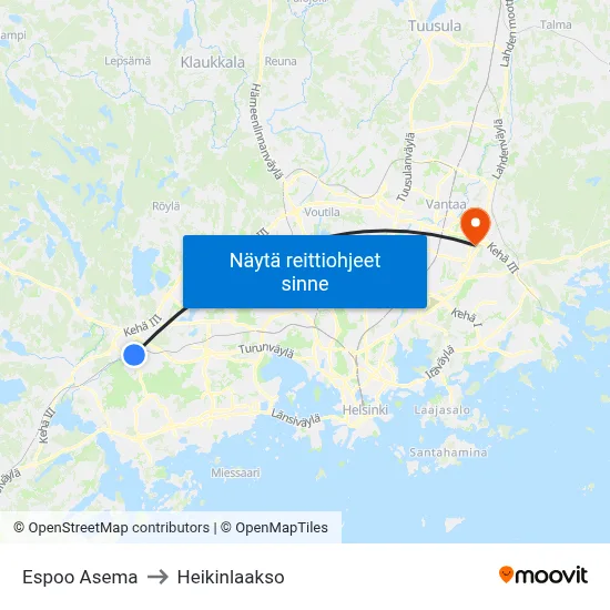 Espoo Asema to Heikinlaakso map