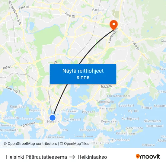 Helsinki Päärautatieasema to Heikinlaakso map