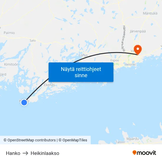 Hanko to Heikinlaakso map