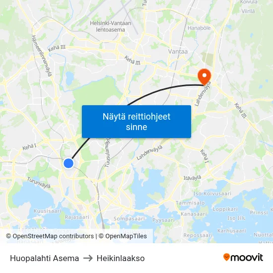 Huopalahti Asema to Heikinlaakso map
