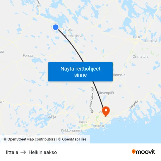 Iittala to Heikinlaakso map