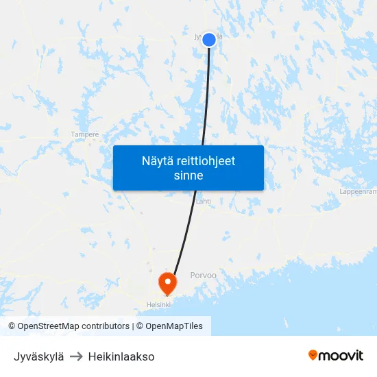 Jyväskylä to Heikinlaakso map