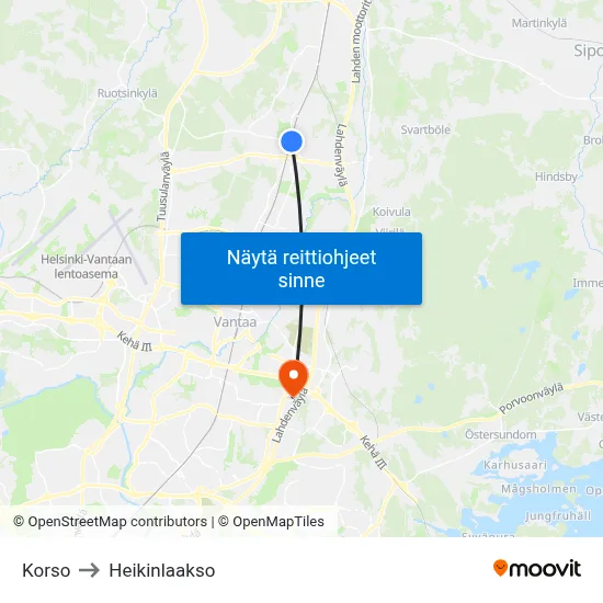 Korso to Heikinlaakso map