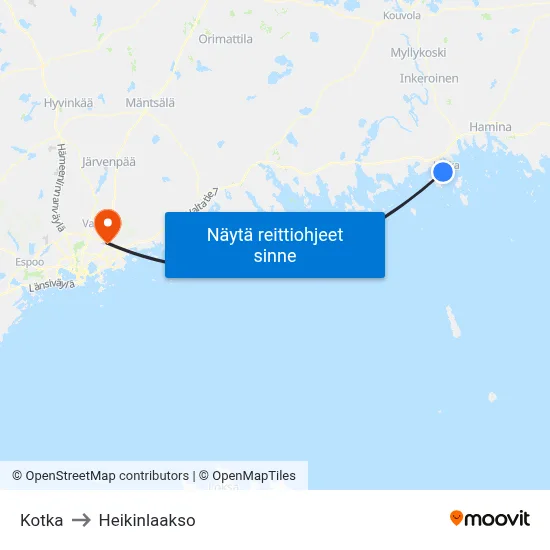 Kotka to Heikinlaakso map