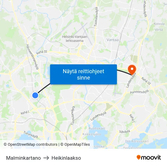 Malminkartano to Heikinlaakso map