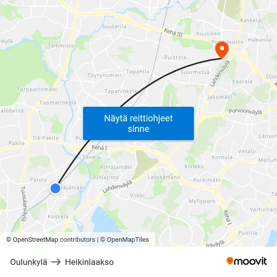 Oulunkylä to Heikinlaakso map