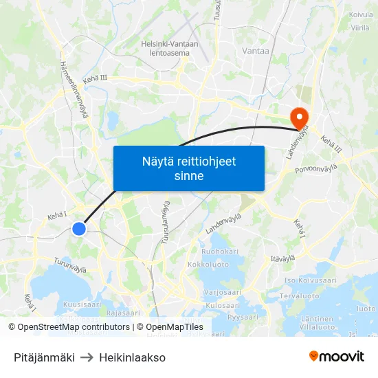 Pitäjänmäki to Heikinlaakso map