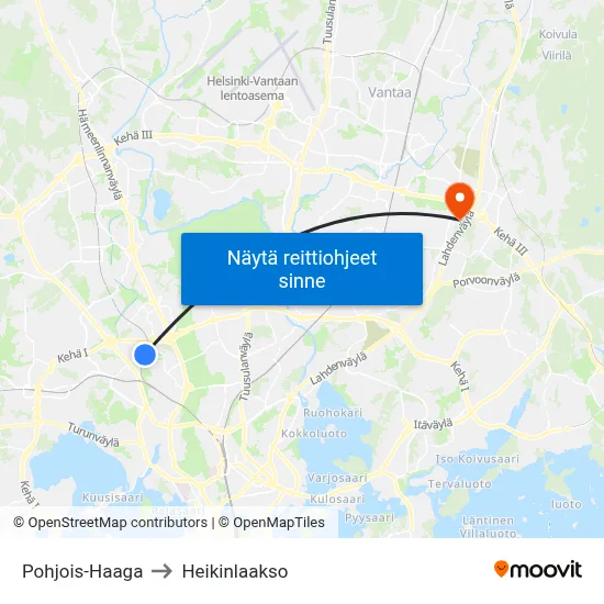 Pohjois-Haaga to Heikinlaakso map