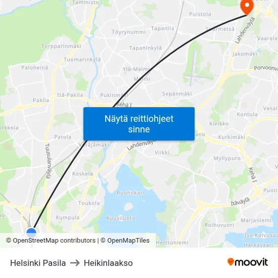 Helsinki Pasila to Heikinlaakso map