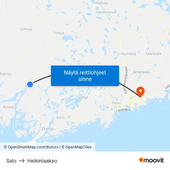 Salo to Heikinlaakso map
