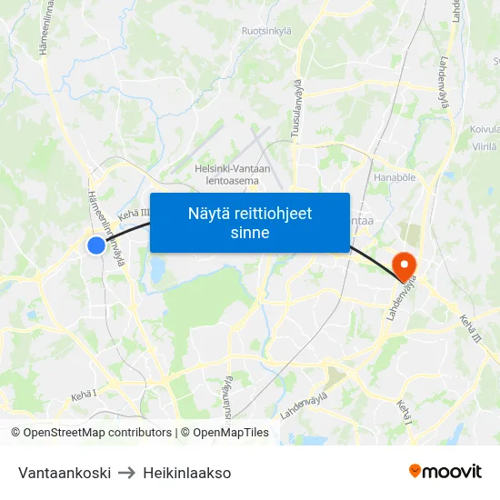 Vantaankoski to Heikinlaakso map