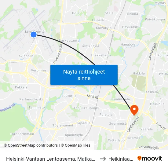 Helsinki-Vantaan Lentoasema, Matkakeskus to Heikinlaakso map