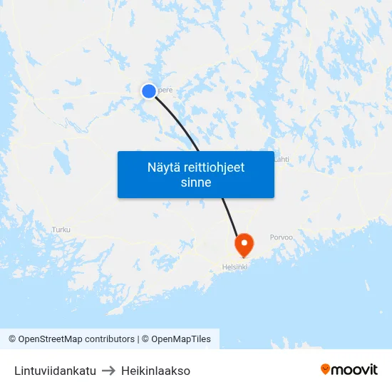 Lintuviidankatu to Heikinlaakso map