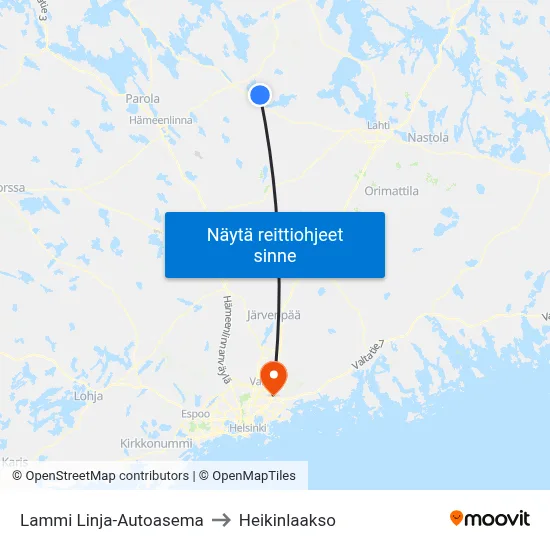 Lammi Linja-Autoasema to Heikinlaakso map