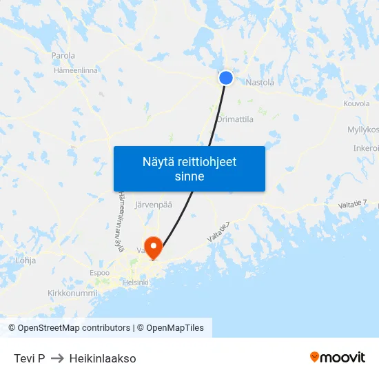 Tevi P to Heikinlaakso map