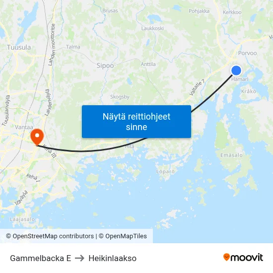 Gammelbacka E to Heikinlaakso map