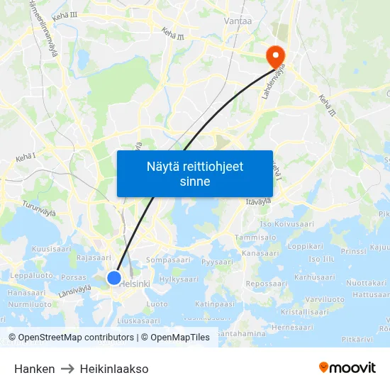 Hanken to Heikinlaakso map