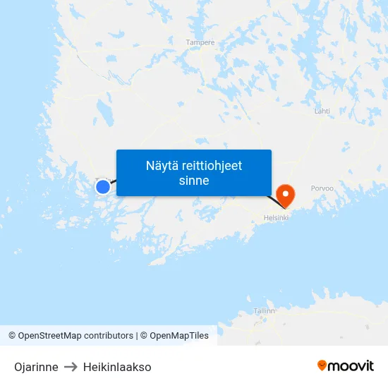 Ojarinne to Heikinlaakso map