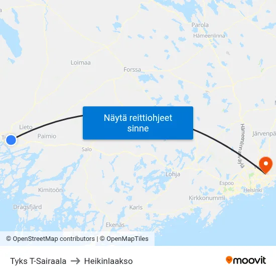Tyks T-Sairaala | 🏥 to Heikinlaakso map