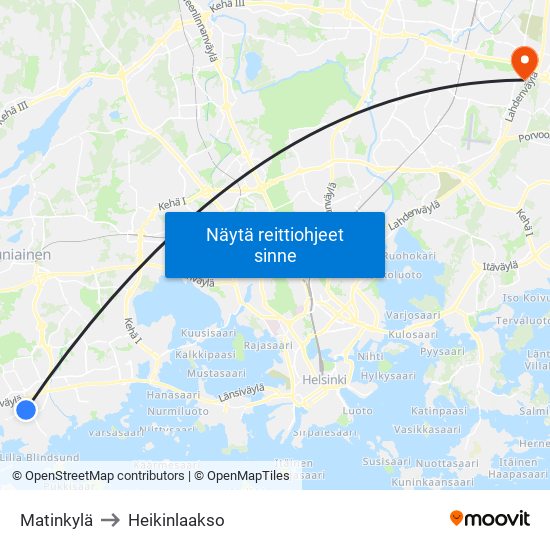 Matinkylä to Heikinlaakso map