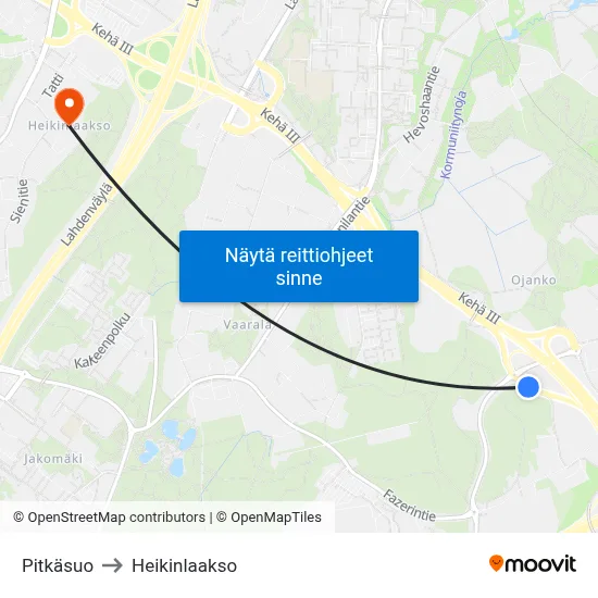 Pitkäsuo to Heikinlaakso map