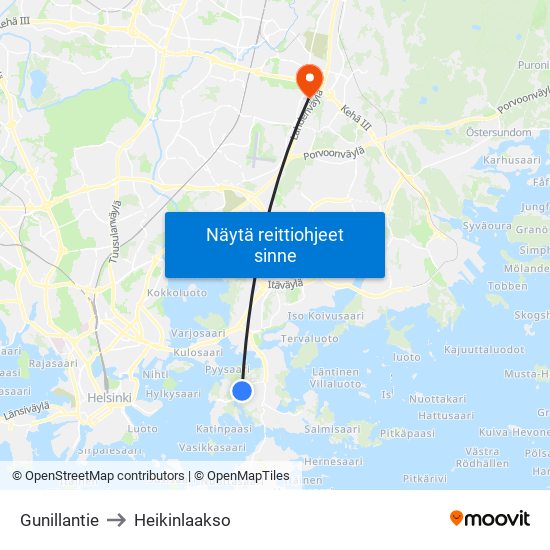 Gunillantie to Heikinlaakso map