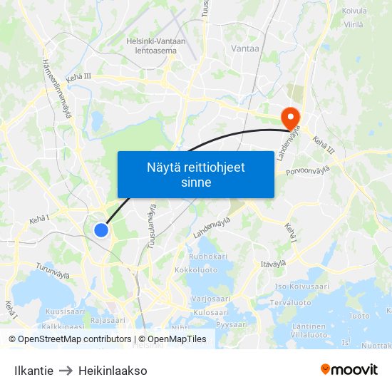 Ilkantie to Heikinlaakso map