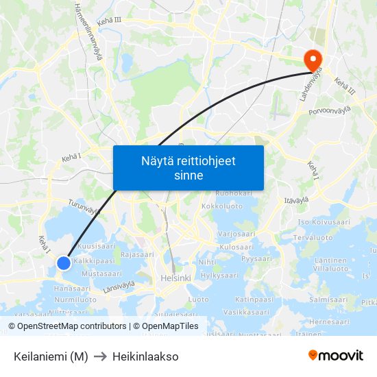 Keilaniemi (M) to Heikinlaakso map