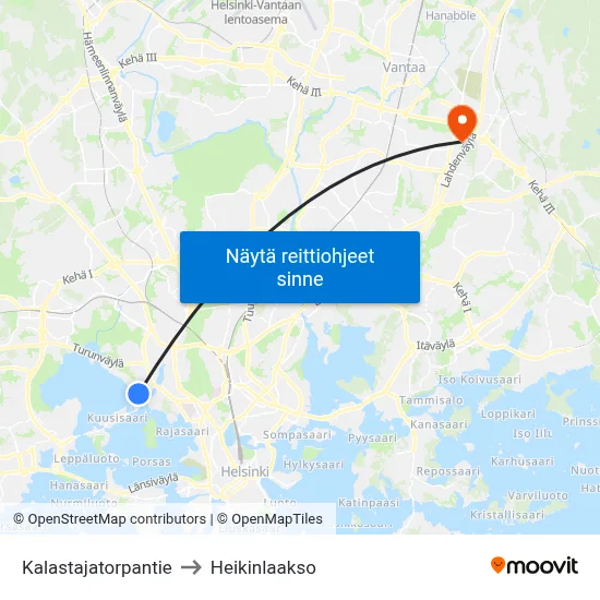 Kalastajatorpantie to Heikinlaakso map
