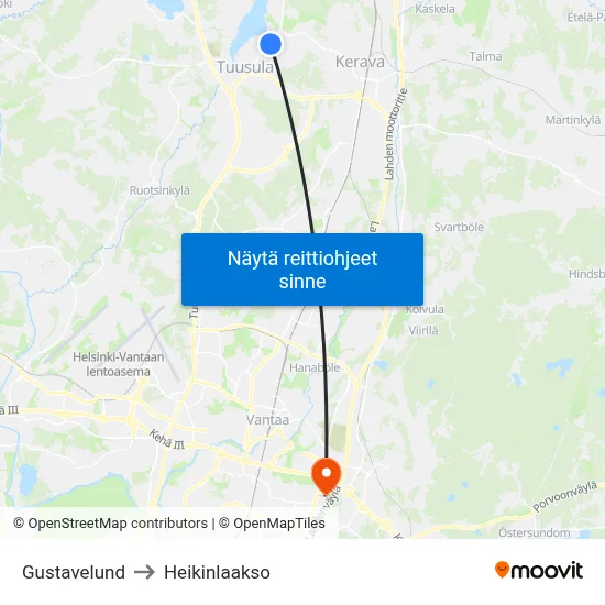 Gustavelund to Heikinlaakso map