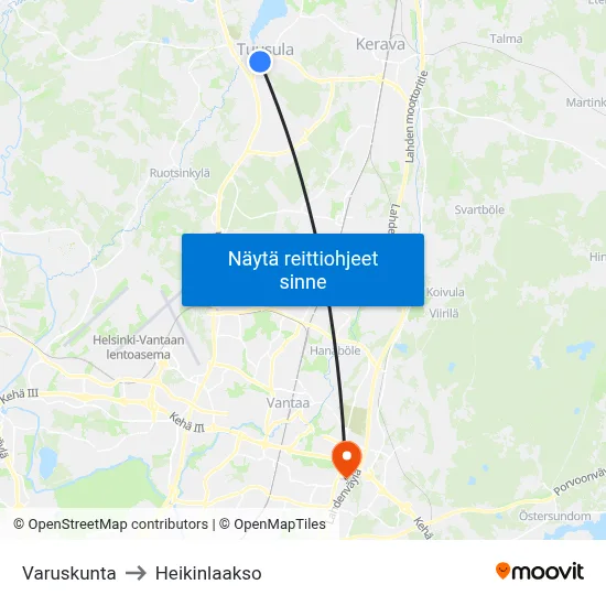 Varuskunta to Heikinlaakso map