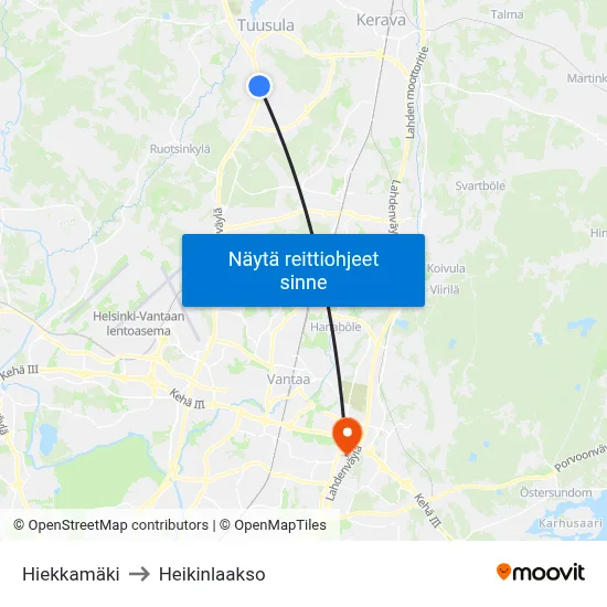 Hiekkamäki to Heikinlaakso map