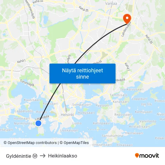 Gyldénintie Ⓜ️ to Heikinlaakso map