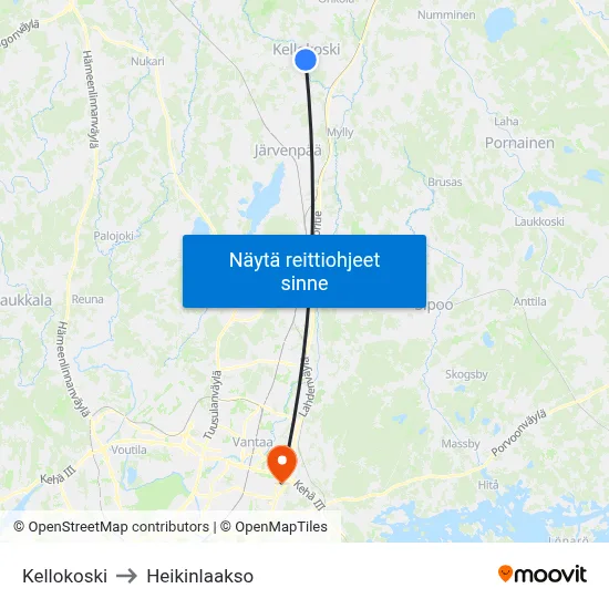 Kellokoski to Heikinlaakso map