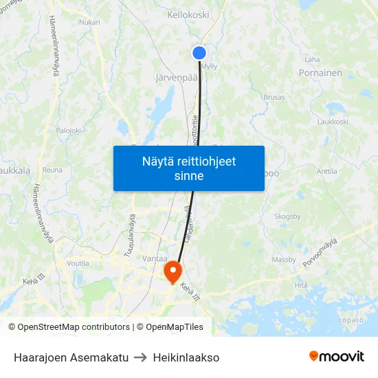 Haarajoen Asemakatu to Heikinlaakso map