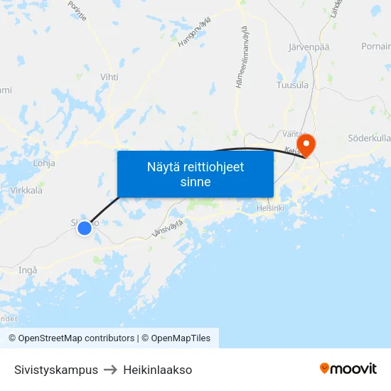 Sivistyskampus to Heikinlaakso map