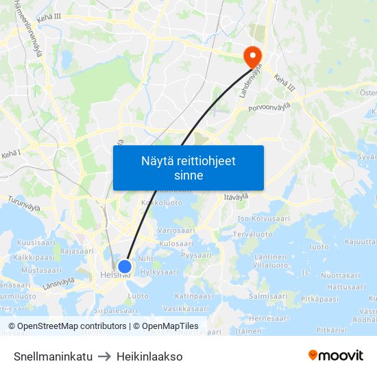 Snellmaninkatu to Heikinlaakso map