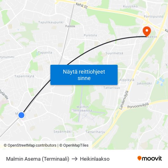 Malmin Asema (Terminaali) to Heikinlaakso map