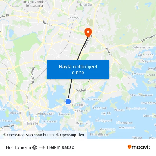 Herttoniemi Ⓜ to Heikinlaakso map