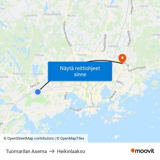 Tuomarilan Asema to Heikinlaakso map