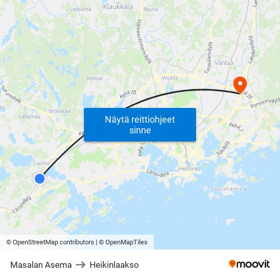 Masalan Asema to Heikinlaakso map