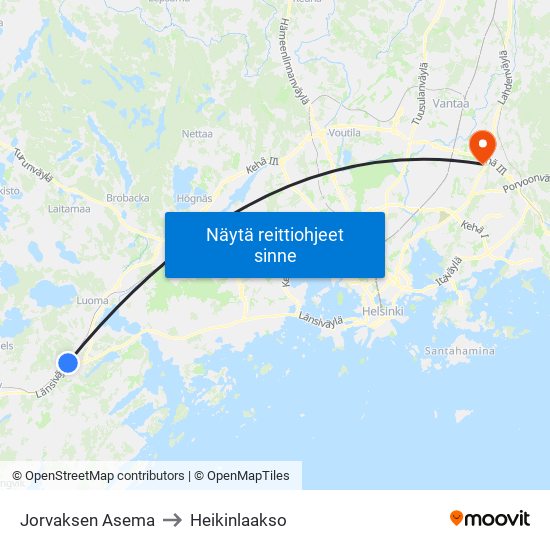 Jorvaksen Asema to Heikinlaakso map