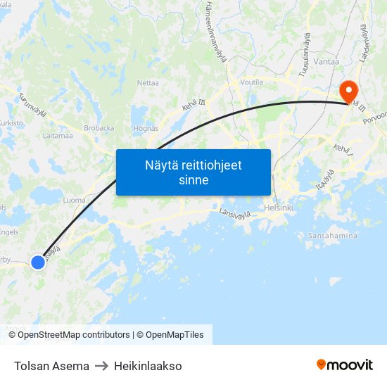Tolsan Asema to Heikinlaakso map