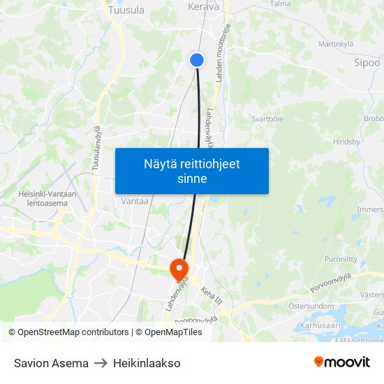 Savion Asema to Heikinlaakso map