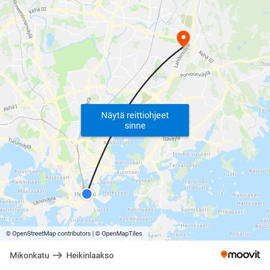 Mikonkatu to Heikinlaakso map