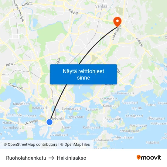 Ruoholahdenkatu to Heikinlaakso map