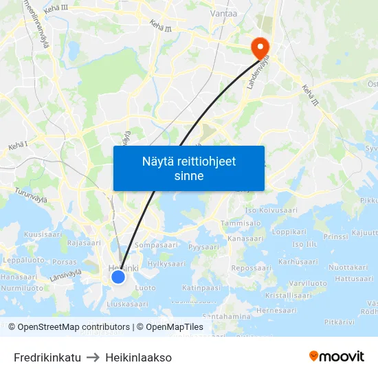 Fredrikinkatu to Heikinlaakso map