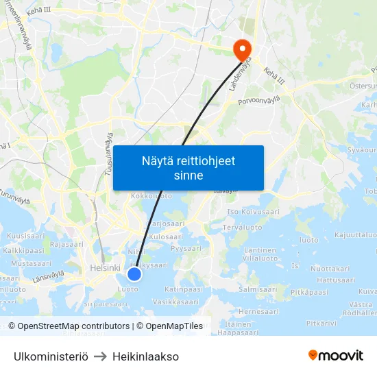 Ulkoministeriö to Heikinlaakso map