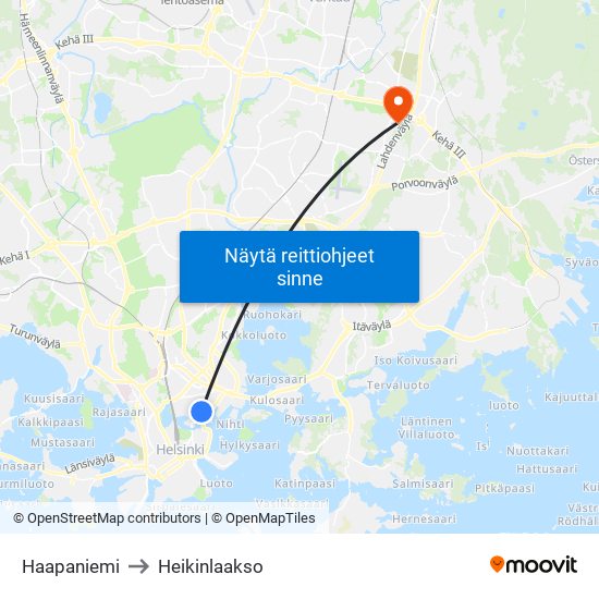 Haapaniemi to Heikinlaakso map