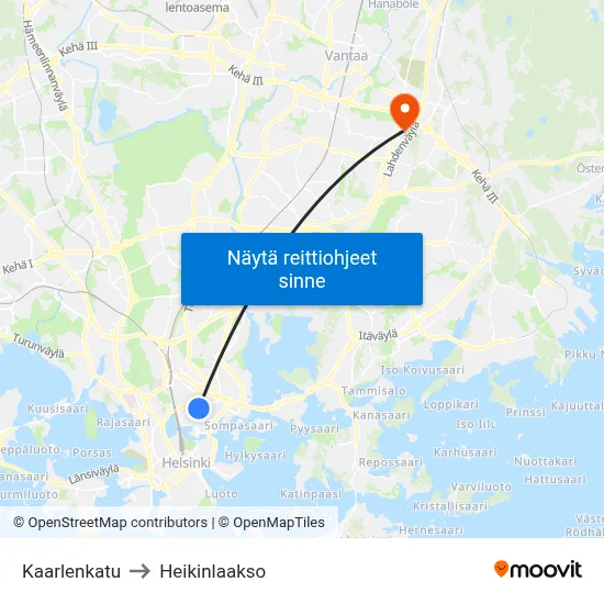 Kaarlenkatu to Heikinlaakso map